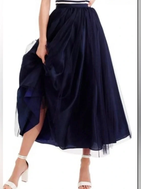 Jcrew Navy Tulle Midi Skirt NWT - Picture 3 of 8